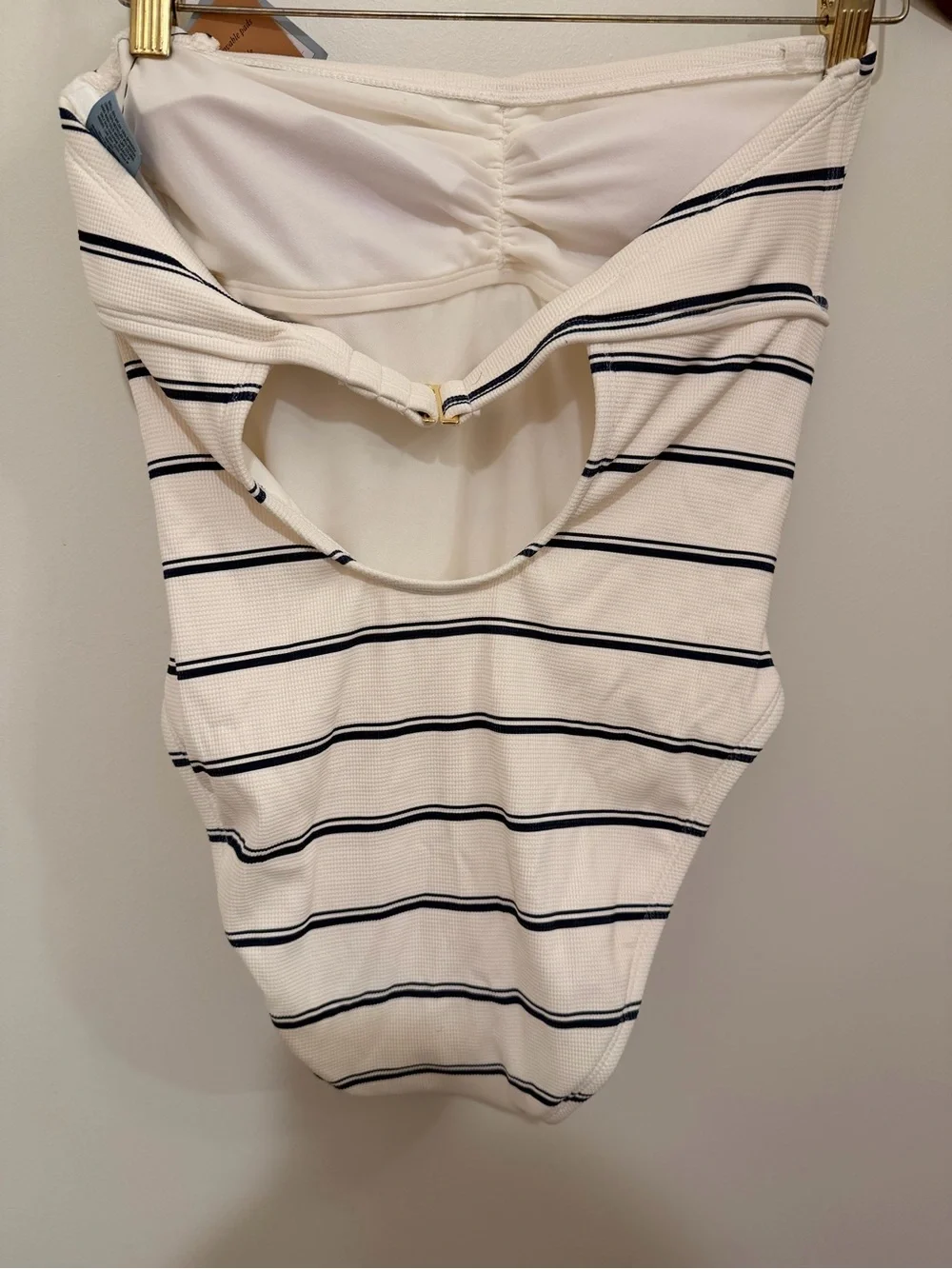 Shade & Shore White and Navy Striped Strapless One-Piece Size M(8-10